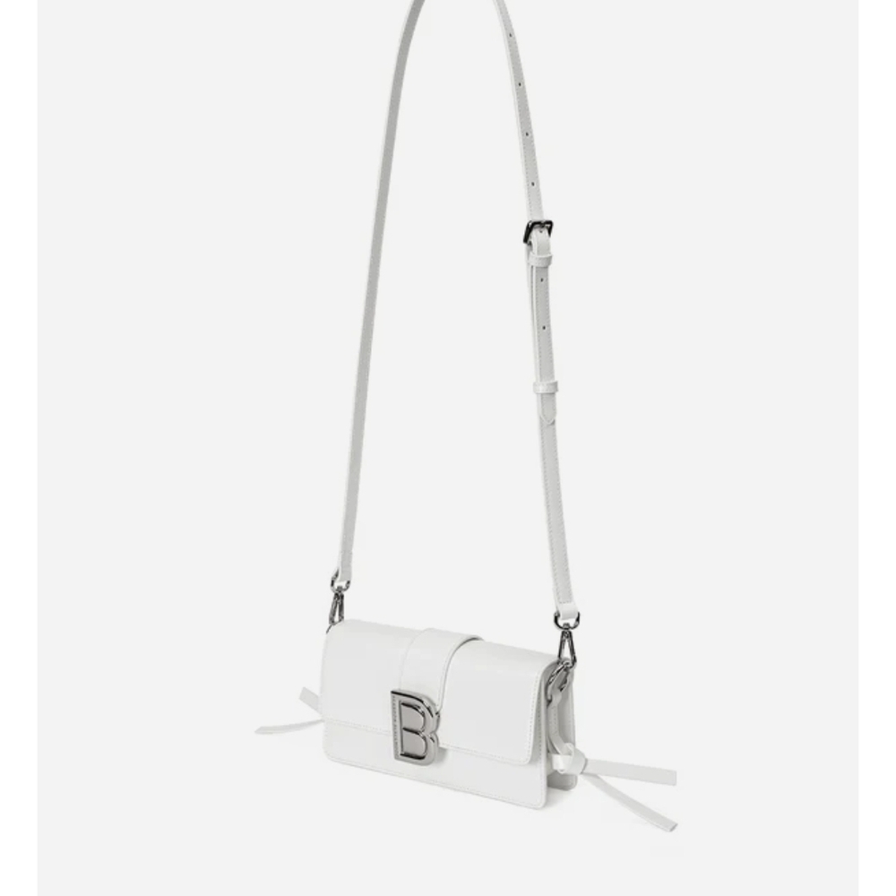 BRANDON BLACKWOOD Medium Nia White Hard Leather Shoulder Bag w/ Silver Hardware - Picture 8 of 11